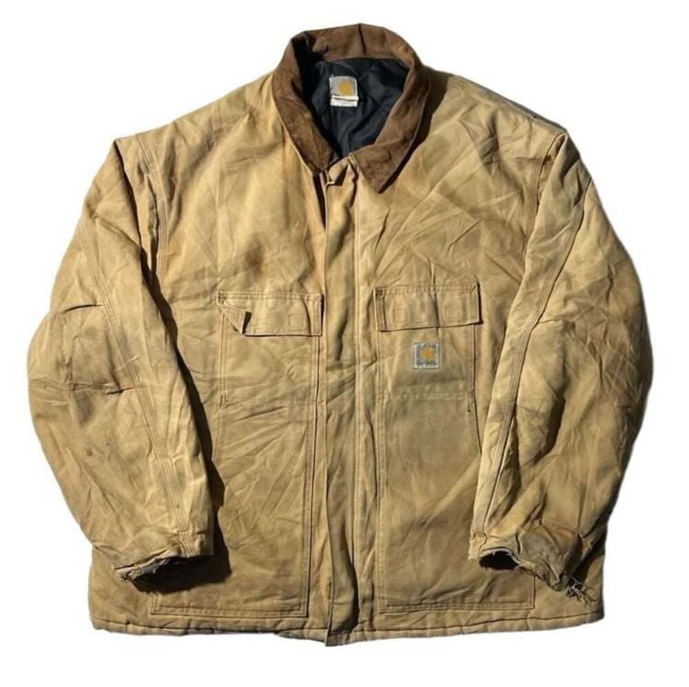 VTG Carhartt C003 Brown Arctic Quilt Lined Barn Chore Jacket w/ Corduroy Collar